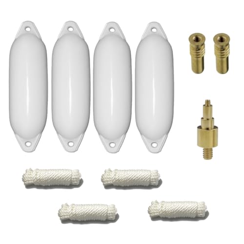 12skipper Bootsfender 4er-Set mit 4 Majoni Star 35 Fender inkl. 4 Fenderleinen, 2 Ersatzventilen, 1 Ventiladapter - weiß, 62 x 21cm