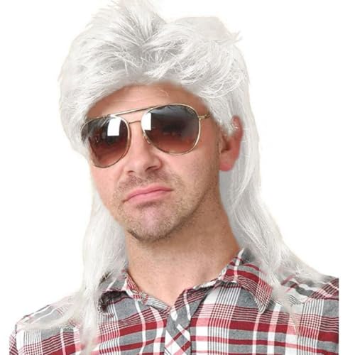 Image of Swiking White Mullet Wigs for Men 80s Curly Wigs Disco Rocker Curly Punk Fancy Party Halloween Cosplay Costume Hair Male Wig(White)