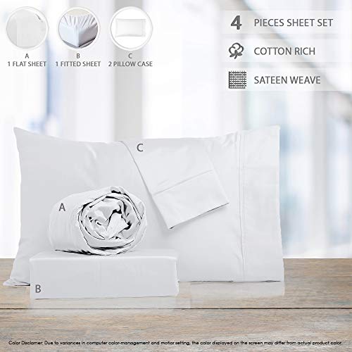 Color Sense- 600 Thread Count-Rich Cotton Sateen- 4 Piece Sheet Set-Flat Sheet-Fitted Sheet- 2 Pillowcases-Queen Size- Gold Color
