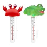 XY-WQ 2 Packs Floating Pool Thermometer, Large Size Easy Read for Water Temperature with String - Indoor and Outdoor Swimming Pools and Spas (Crocodile & Crab 04)