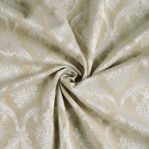 Image of haus & kinder Printed Jacquard Door Curtain 7 Feet Long Pack of 1 Door Curtain, 7 Feet Curtain for Door (Ornate Symphony, Ivory Damask Design 130x213 CM)