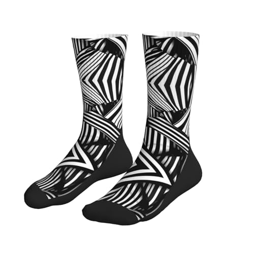 Crew Socks for Women Men Athletic - Black and white geometric lines Moisture Wicking Running Socks/Outdoor Recreation Mid-Calf3