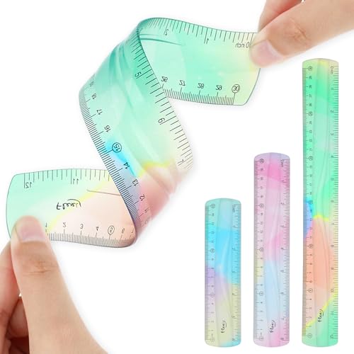 AOZUO Règle flexible 3 pièces, 30 cm, 20 cm, 15 cm, règle en plastique, double échelle transparente, règle douce et colorée