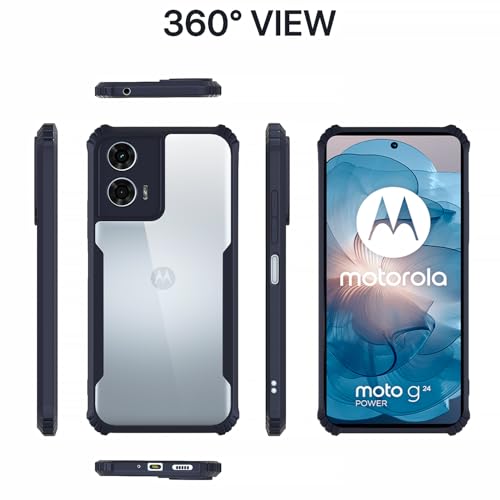 Image of Pikkme Moto G24 Power Back Cover | Crystal Clear Transparent Back | Ultra Hyrbid | Full Camera Protection | Raised Edge | Bumper Back Case (Blue)