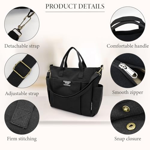 Canvas Tote Bag, Large Capacity Crossbody Bag Multi Pocket Canvas Laptop Tote Bag for Work Travel4