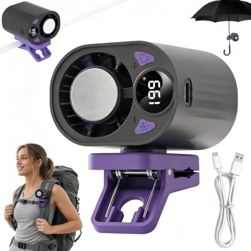 Vibbang Ventilador de aire acondicionado con clip para coche, ventiladores recargables para coche que soplan aire frío con pantalla LED, semienfriamiento de 16 ℃, 199 velocidades, rotación de 360°