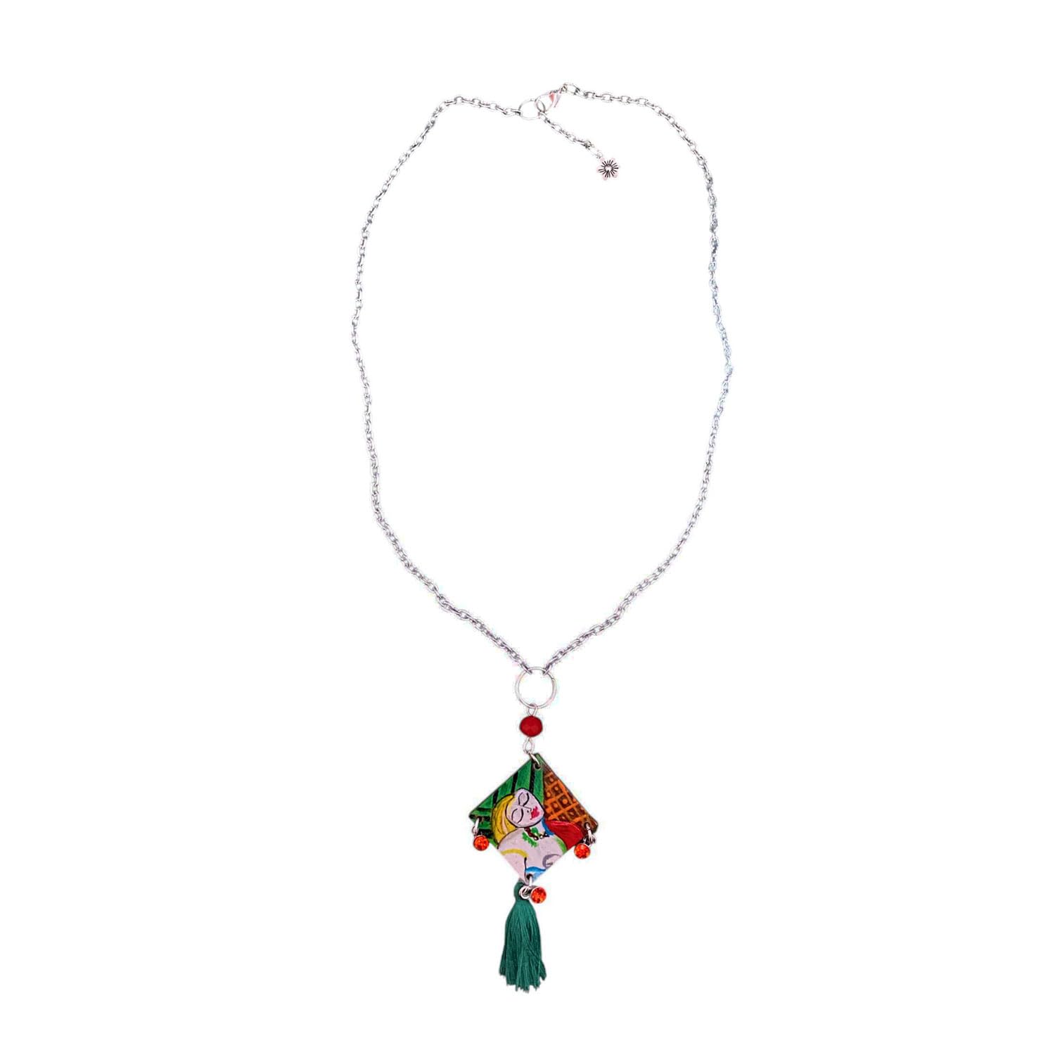 Arte Lisanti Collar con colgante pintado a mano – El sueño de Picasso – Collar con colgante pintado a mano, medallón de madera pintado a mano, joya elegante en madera totalmente pintada