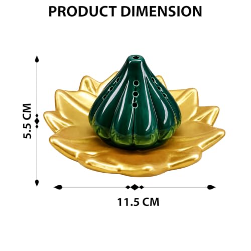 Image of SIGNAMIO Ceramic Sambrani Dhoop Doopam Dhupam Stand Holder -Gold Dark Green