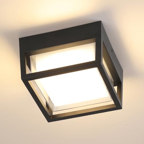 Outdoor Ceiling Porch Light LED Flush Mount for Wall or Ceiling, Square Exterior Wall Lamp for Patio...