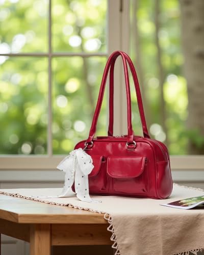 Image of Y2K Shoulder Purses for Women Trendy - PU Leather Retro Boston Handbag, Lightweight and Versatile for Work and Travel