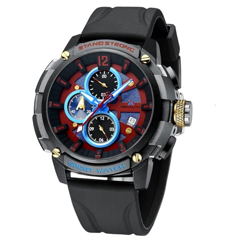 Image of MEGALITH Heavy Duty Watches for Men: Sport Military Analog Wrist Watch | 1 /10 Sec Chronograph, Large Face, Silicone, Waterproof Luminous, Black Everyday Watch, Work Outdoor,Gifts for Husband Father