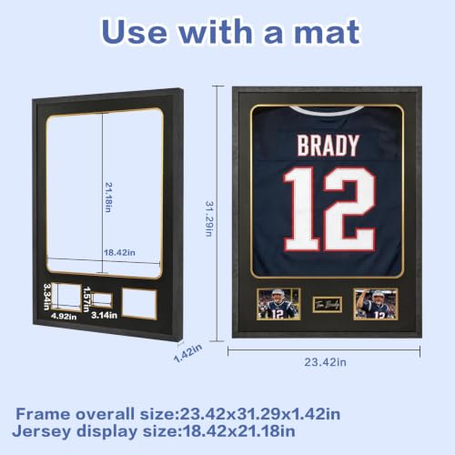 Image of IHEIPYE Tempered Glass Jersey Frame Wall Mount Shirts Black Gold Mat 2 Pack | Picture Slots, Football, Basketball, Hockey Jerseys, Photos, Single Signature Display