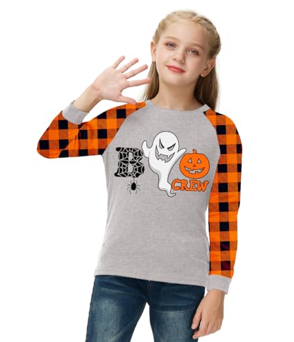 Image of Remimi Girls Thanksgiving Shirts Buffalo Plaid Raglan Tee Cute Turkey Holiday Party Long Sleeve Tshirt 5-14 Years