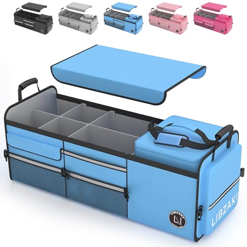 Image of LIBZAKI Oversize 4 in 1 Car Trunk Storage Organizer, Multi Compartment Collapsible Trunk Storage Box with Cooler Bag for Car Truck SUV-Light Blue