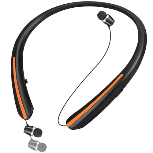Image of Neckband Bluetooth Headphones, 24H Battery with Auto-Retractable in-Ear Earbuds, HiFi Stereo Sound & Hybrid Active Noise Cancelling for Sports, Gym, Running, Workout, Hands-Free Calling Orange