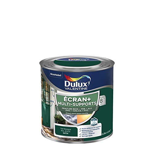 Dulux Valentine ECRAN+ MULTI-SUPPORTS EXTERIEURE - Peinture en Phase Aqueuse pour l'Éxtérieur et l 'Intérieur - Satin Vert Basque 0,25 L