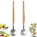 PIIKNUO Cuchara de Ensalada Tenedor de Ensalada Servidores de Ensalada Cubiertos de Servir Ensalada Cubiertos de Ensalada Acero Inoxidable con Mango Largo para Cocina y Comedor 2Pcs (Longitud 28,5 cm)