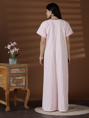 Image of 9shines Label Stylish Chikankari Cotton Nighty Maxi for Women | Full Length Nightgown | Nightdress with Pocket | Embroidery Nighty | Soft Comfortable Cotton Nightwear (1545)