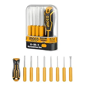 INGCO 9 Pcs Interchangeable Screwdriver Set, Replaceable CRV Steel Screwdriver Set for Home Decoration, Car Repair, Toy Repair, etc