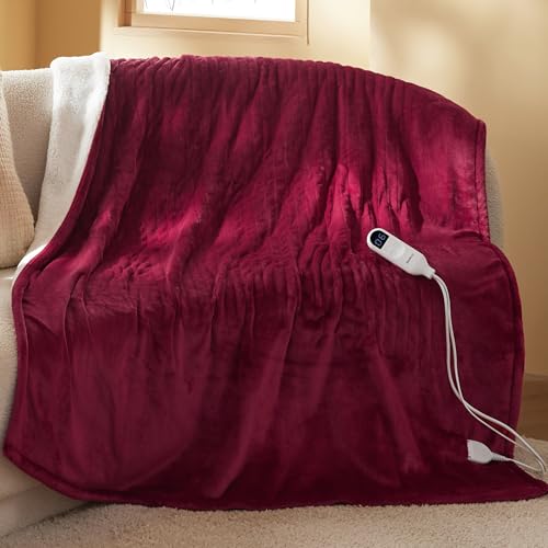 BEDSURE Manta eléctrica con apagado automático, 130 x 180 cm, con 6 niveles de calor y temporizador de 10 horas, hasta 8 horas de protección contra sobrecalentamiento, manta eléctrica para casa y
