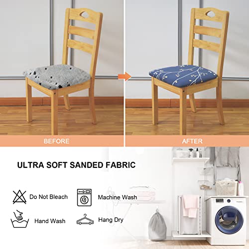 Eeaivnm Seat Covers For Dining Room Chairs, Stretch Printed Chair Covers With Ties, Square Removable Washable Chair Protector Seat Cushion Slipcovers For Kitchen, Office(Set Of 4, Blue Flower) #TOP5
