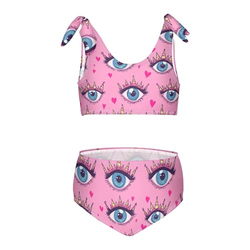 Wusikd Eyes Heart-Shaped Girls Swimsuits Two Piece Crowns Pink Swimwear Bikini Set for for Girls Size 3T