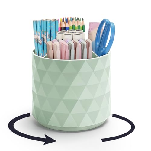 minimaliving Desk Organizer Sparkling Diamond-like Pen Holder for Desk 360Rotating Office Desk Accessories Pencil Cup with 5 Compartments Storage Box Caddy for Office School Home Art Supply(Green)