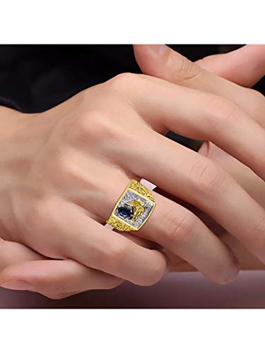 Image of Rylos Men's Yellow Gold-Plated Sterling Silver Lucky Nugget Horse Head Ring with 6X4MM Gemstone and Diamonds - Birthstone Elegance for Men, Sizes 8-13 Available