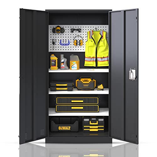 2 Doors Metal Storage Cabinets Locker With Lock Door,72" Tall Large Utility Steel Cabinet With 4 Adjustable Shelves,For Office,Garage, Pantry,Home (Black) #TOP16