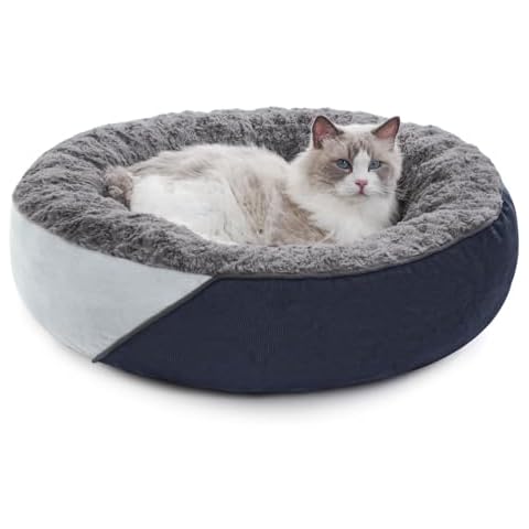 SHU UFANRO Calming Dog Beds for Small Medium Dogs and Cats, Round Dog Cuddler Cozy Bed, Washable Fluffy Plush Pet Bed with Waterproof Bottom (20"x 20"x 7") Cover