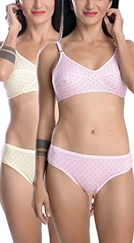 Image of FIMS - Fashion is my style Cotton Bra Panty Set for Women, Non-Padded, Non-Wired, Seamed, Polka Dot, Lingerie Set, Multi-Color, Cup-B, See Main Image to Know How Many Sets You Will Get