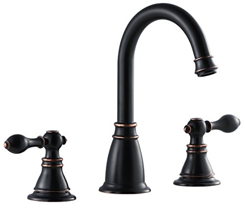 Get Special Price Derengge BF0285 NB 2 Handle 8 Inch Widespread Bathroom Sink Faucet with Pop up Drain,cUPC NSF Oil Rubber Bronze
