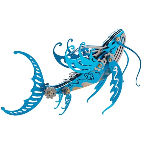 Maqueta de ballena de metal 3D steampunk azul con más de 86 piezas para montar en escritorio