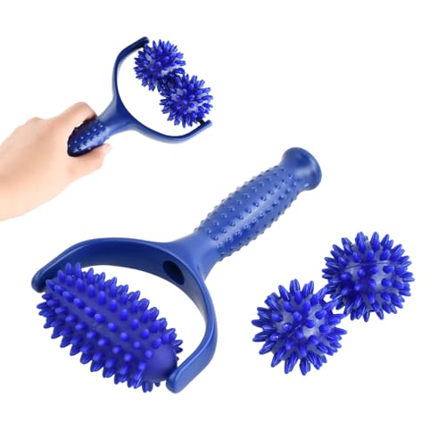 Massageroller mit Griff, Selbstmassagerolle mit 3 Igelball Auswechselbare Massageball, Massagegerät Massage Roller für Beine RüCken Arme Schultern Muskelschmerzen und Faszienmassage, Blau