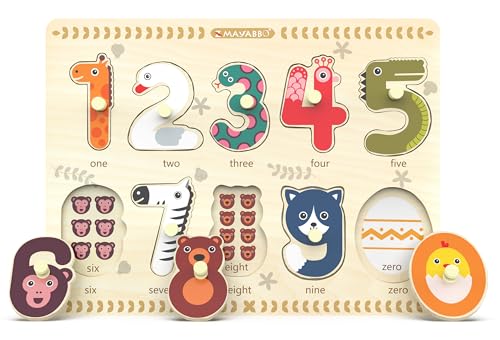 Puzzles for Toddlers 2-4, Wooden Puzzle for Toddlers, Wood Peg Puzzle for Preschool Kids, Number Learning Puzzles Baby Board Toys, 1 2 3 Shape Knob Puzzle for Girls Boys 18Months and Up