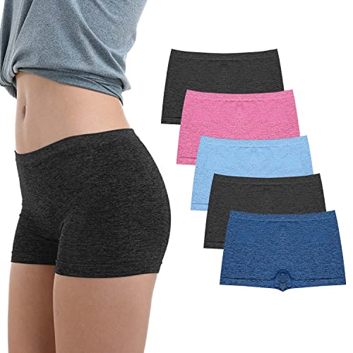 Image of Ruxia Women's Seamless Boyshort Panties Nylon Spandex Underwear Stretch Boxer Briefs Pack of 5