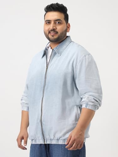 Image of Urbano Plus Men's Relaxed Fit Full Sleeve Harrington Denim Jacket