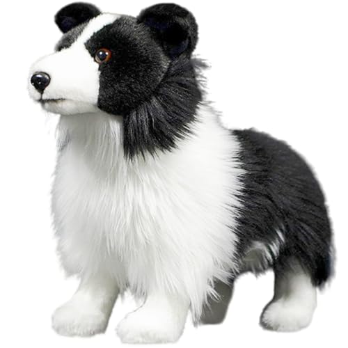capybaraflying Niedliches simuliertes Border Collie-Plüschtier,28cm/11in realistisches Border Collie-Kuscheltier,kuschelige Schlafzimmerdekoration für Teenager – Schwarz