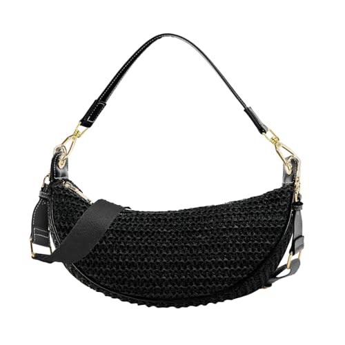 Image of Straw Crossbody Bags for Women Beach Woven Hobo Handbag Summer Chic Crescent Shoulder Purses with Adjustable Strap 2026