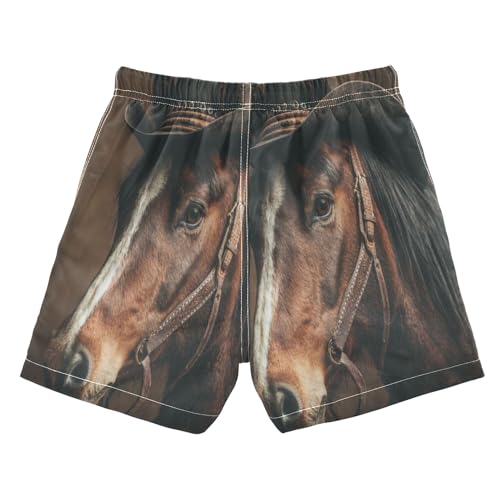 Boys Swim Trunk Quick Dry Brown Horse Wearing Cowboy Hat Board Shorts Swimwear 6-12T2