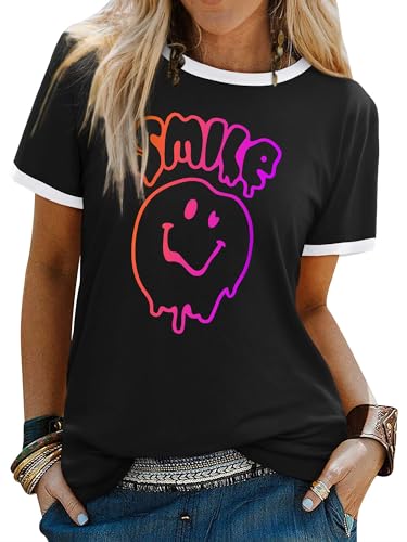 T-shirt souriant imprimé femme pour look d'été décontracté chic
