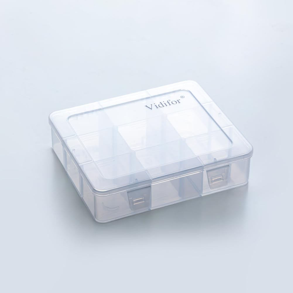 Photo 1 of Vidifor 9 Grids 2 Pack Plastic Storage Compartment Organizer Container with Adjustable Dividers for Crafts, Earrings, Screws, Nail, Pins and More (2)