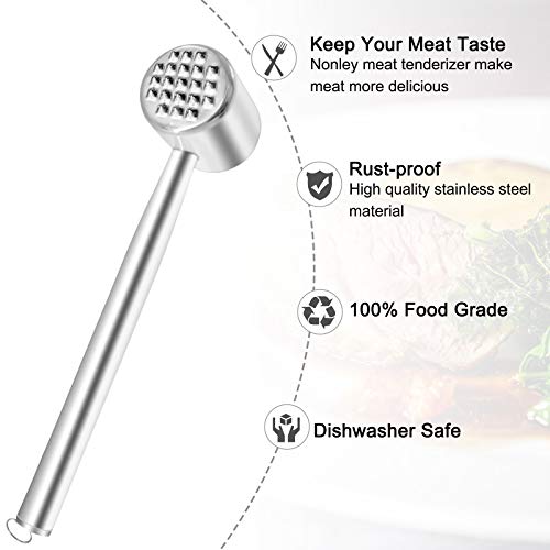 Nonley Meat Tenderizer, Stainless Steel Mallet/Hammer/Pounder Heavy Duty Meat Hammer Softener for Tenderizing Steak, Beef, Chicken, Lamb, Flattening & Pounding