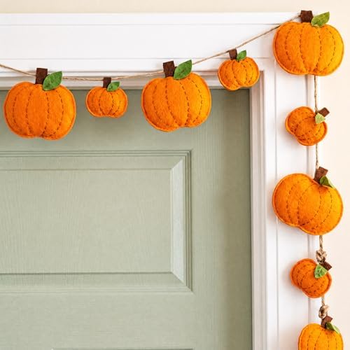 HunnmingRe Fall Pumpkin Felt Garland 16.4 ft Pumpkin 3D Hanging G...