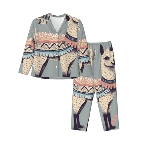 Pyjama femme noir manches longues lama et cactus pour cocooning et soirées d'hiver détendues