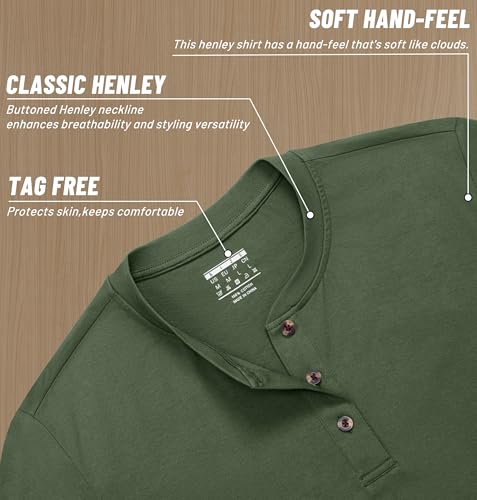 Image of MAGNIVIT Men's Long Sleeve Henley Shirts Cotton 3-Button Spring Casual T-Shirts Solid Color Soft Basic Tops 2026