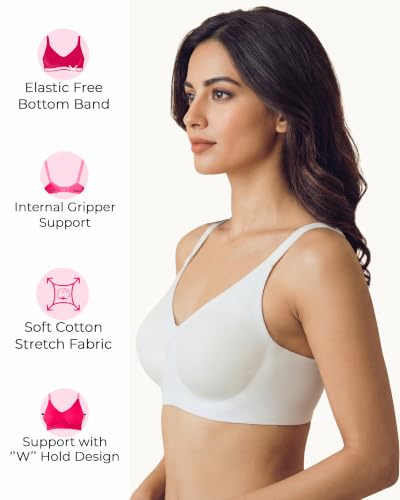 Image of Tweens Cotton Padded Bonded Bra for Women | Full Coverage Wire-Free Bra | Seamless No-Dig Comfort | Breathable Cotton | Elastic-Free Bottom Band & Side Wings | Pack of 1|