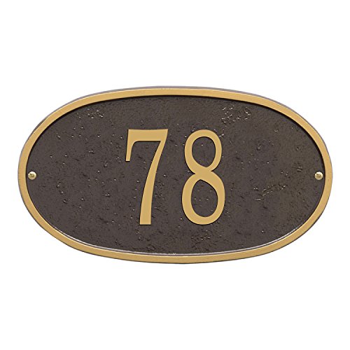 Whitehall Custom Address Sign House Numbers For Outside Modern Address Signs For Houses Cast Metal Address Plaque, Oval 12" X 6.75" - Bronze With Gold Numbers #TOP1