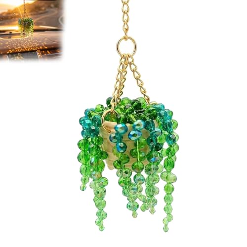 Sun-catcher per piante con perline, kit di piante con perline di vetro verde, kit di piante con perline fai-da-te con gancio a catena in oro per regalo artigianale fai-da-te (Prodotto finito * 1)