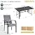 DSNAPE 7 Pieces Patio Table and Chairs Set, 63" Metal Dining Table with Umbrella Hole & 6 Textilene Fixed Chairs, Dining Table Set for 6, Outdoor Furniture for Porch Deck Backyard Balcony, Grey